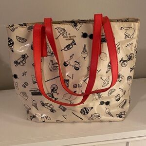 Kate Spade Illustrated Cream Tote with coral straps